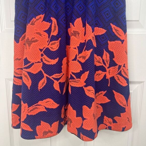 HD In Paris Blue Coral Blushed Blooms Jacquard Fit And Flare Dress Small - Picture 4 of 16
